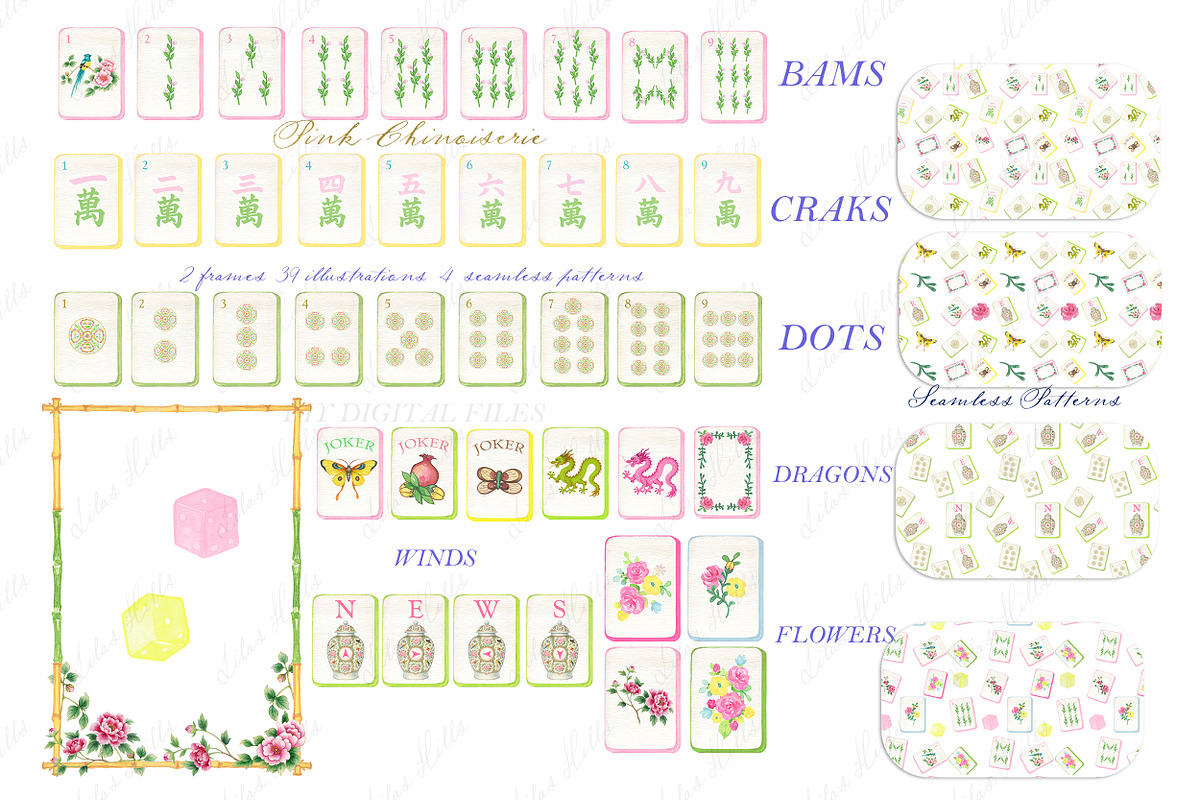 Mahjong Set Chinoiserie Pink Clipart, a Graphic by LABFcreations (Photo 2 of 4)