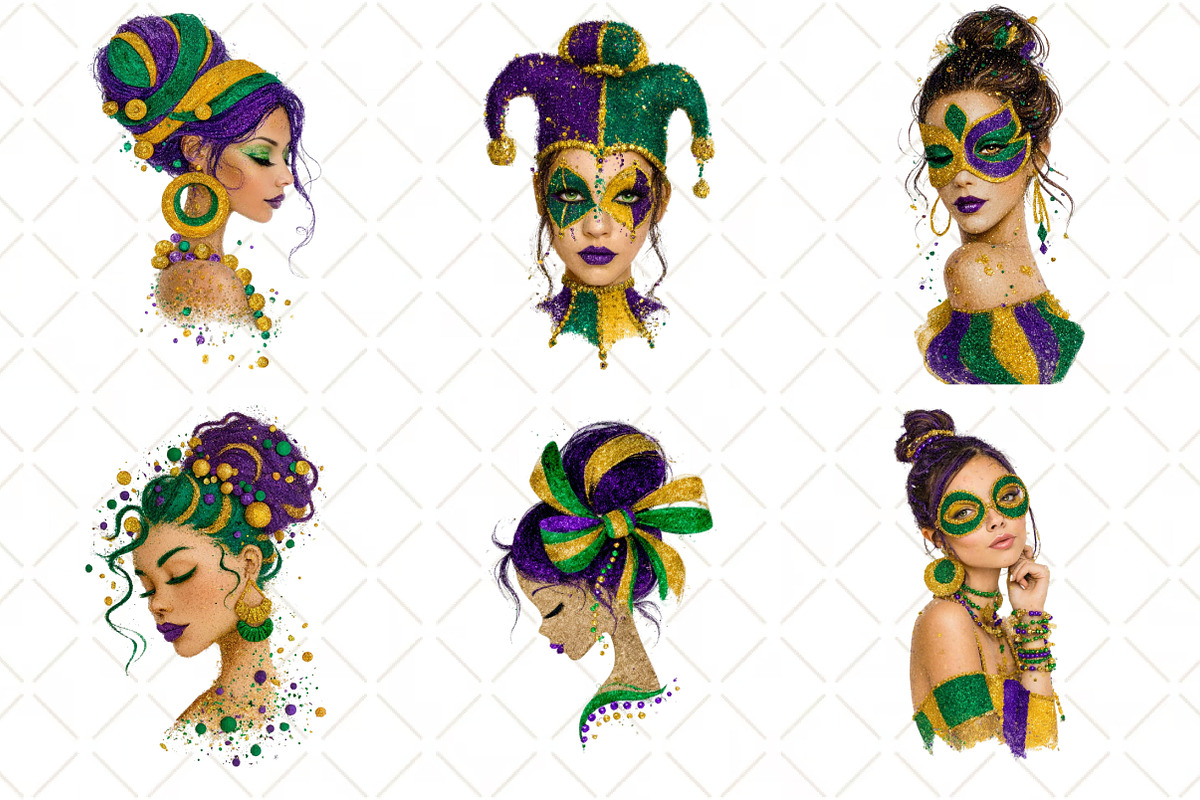 Mardi Gras Mama Messy Bun PNG, an Illustration by Black Bird Studio (Photo 2 of 6)