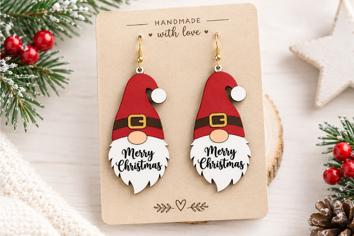 Merry Christmas Earrings Laser Cut, a Seasonal Illustration by Canvas Craft (Photo 2 of 4)