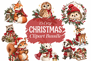 Christmas Woodland Animals Cliparts, a Seasonal Illustration by Ink Gallery (Thumbnail 3 of 8)