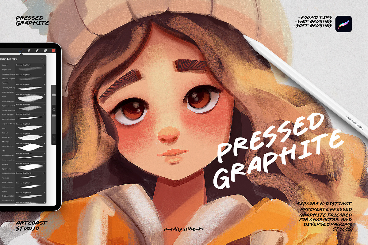 Procreate Pressed Graphite Brushes, a Brush Add-On by Spasibenko Art (Photo 1 of 5)