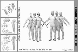 Female and Male Base Mesh A Pose, a Characters & Person 3D Model by VK Studio