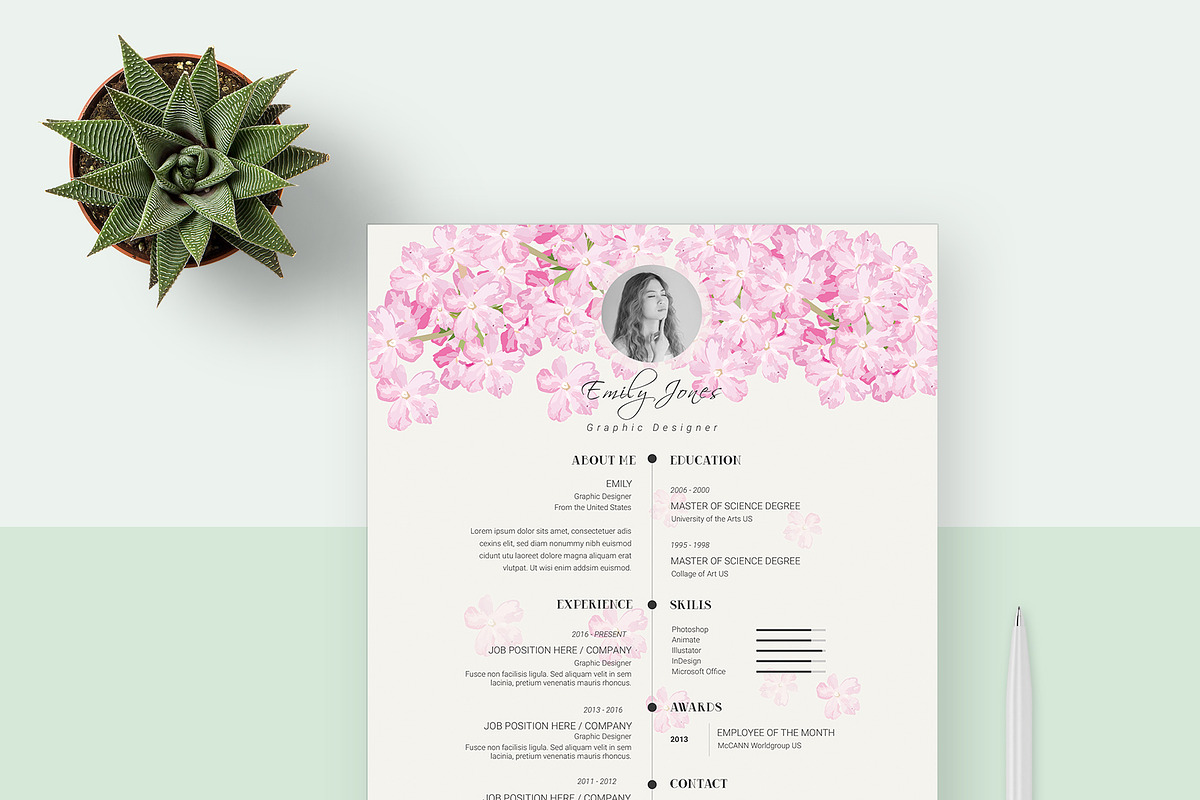 Floral Simple CV-Resume Template *C, a Resume Template by Showy68 Template (Photo 2 of 5)