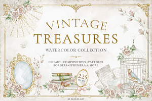 Vintage Watercolor Clipart Bundle