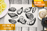 Oysters. Seafood engraving set, a Food Illustration by Alena Kaz (Thumbnail 2 of 4)