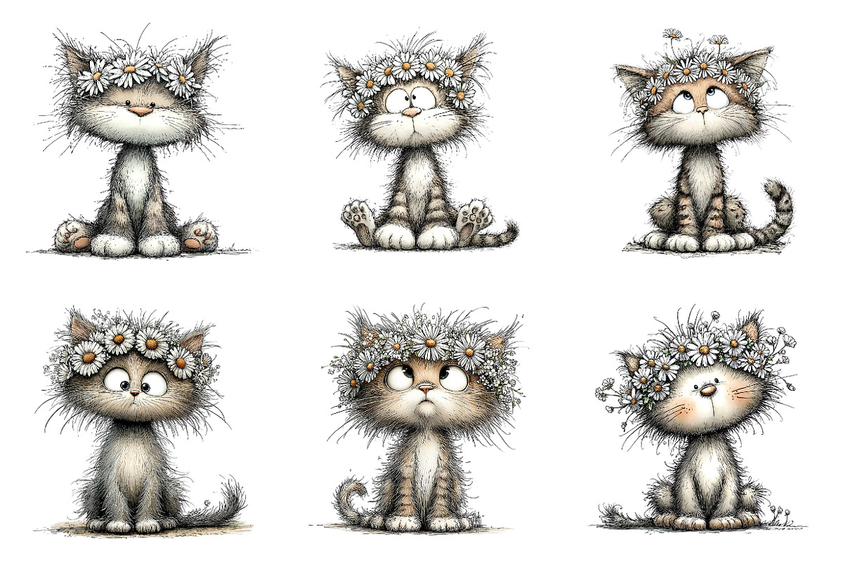 Whimsical floral spring cat clipart, an Illustration by SinaCreation (Photo 4 of 11)
