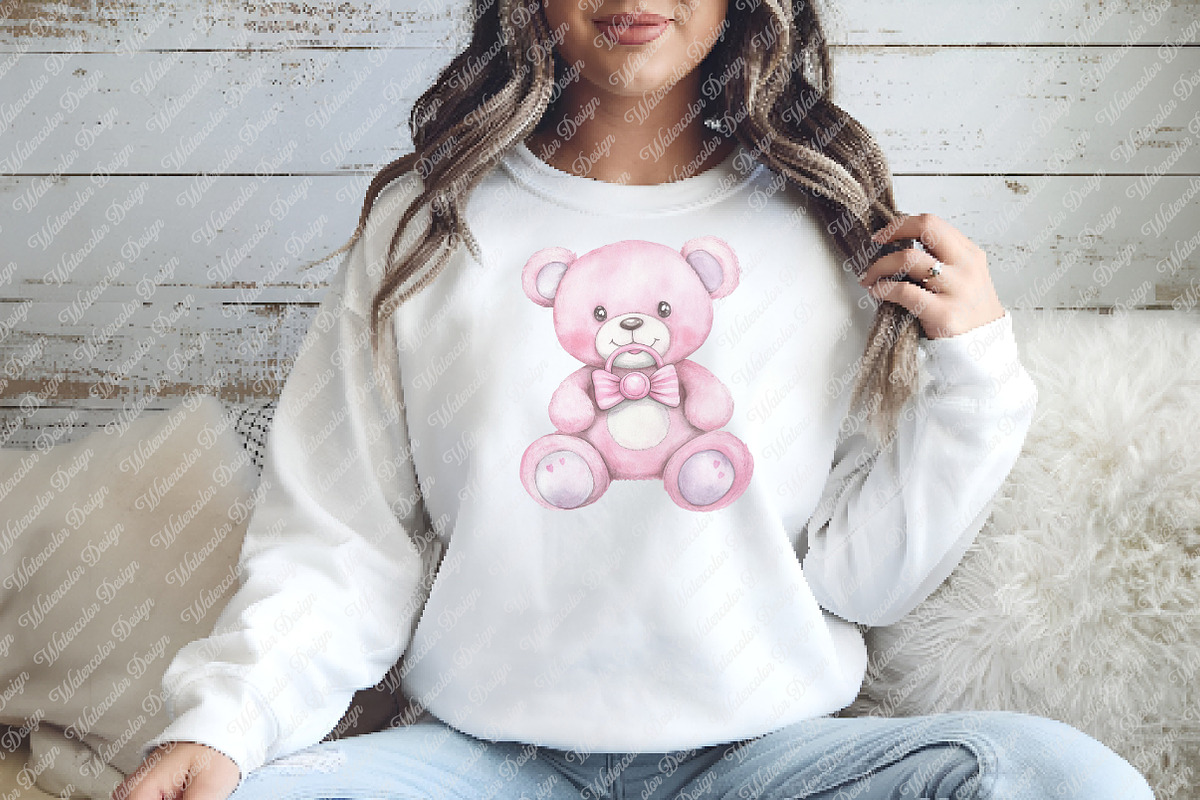 Pink Cute Blush Teddy Bear png, an Illustration by Watercolor design (Photo 10 of 11)