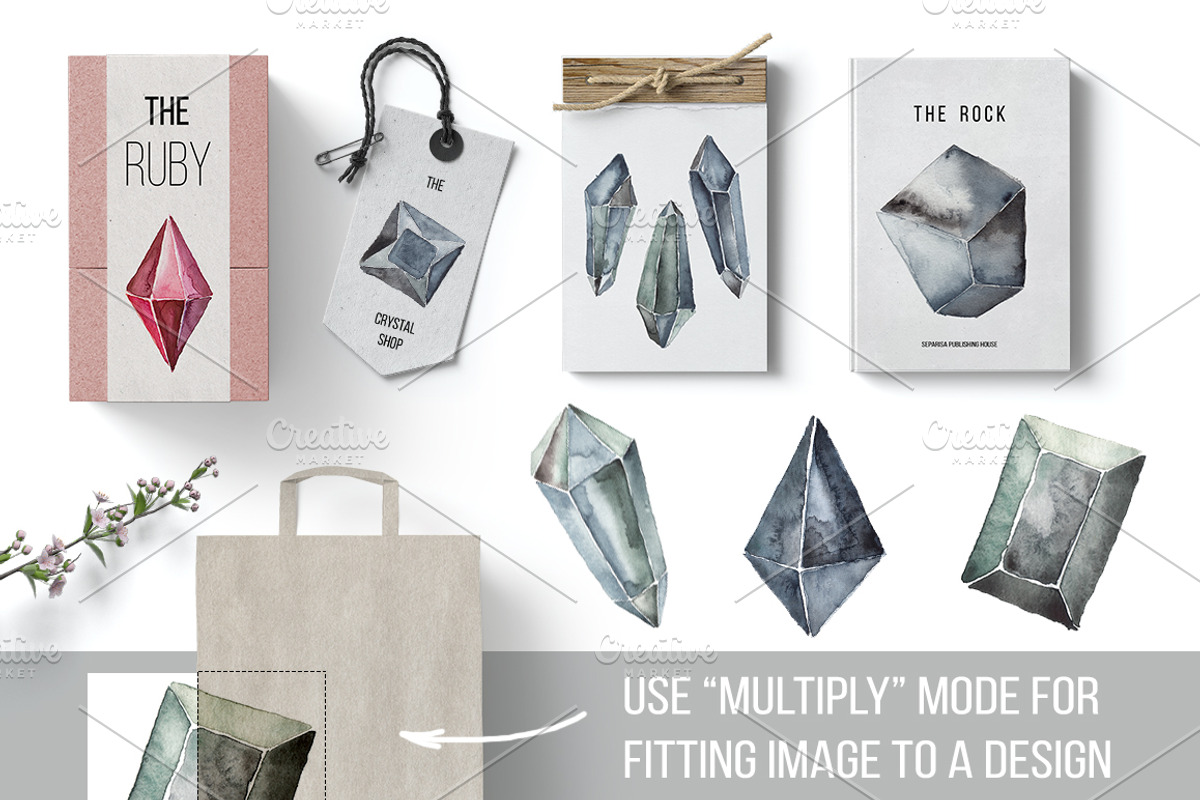 Watercolor Crystals and Gemstone Set, a Decorative Illustration by separisa (Photo 2 of 3)