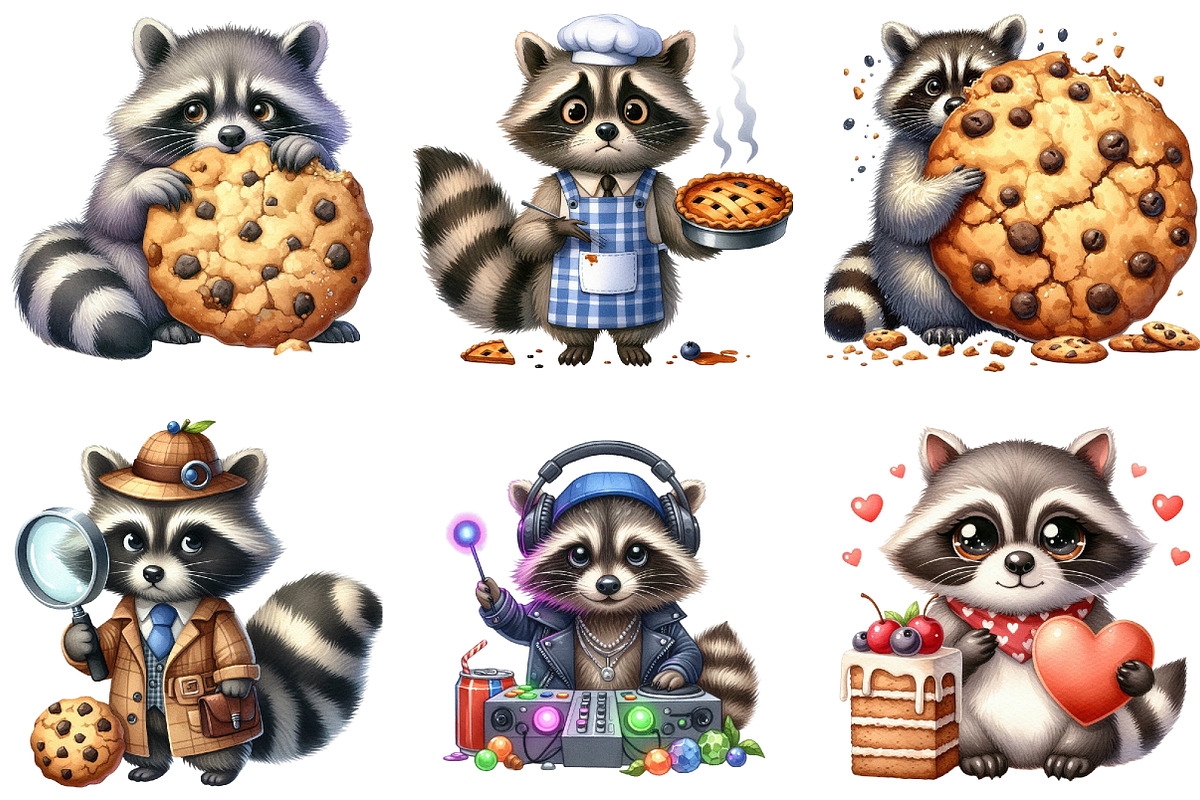 Funny Raccoon PNG Bundle Sublimation, an Illustration by DreamArtGraphic (Photo 3 of 5)