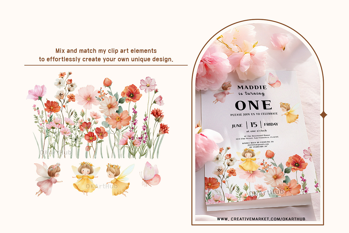 Watercolor Fairy Garden Clipart Set, a Decorative Illustration by OKArtHub (Photo 7 of 11)