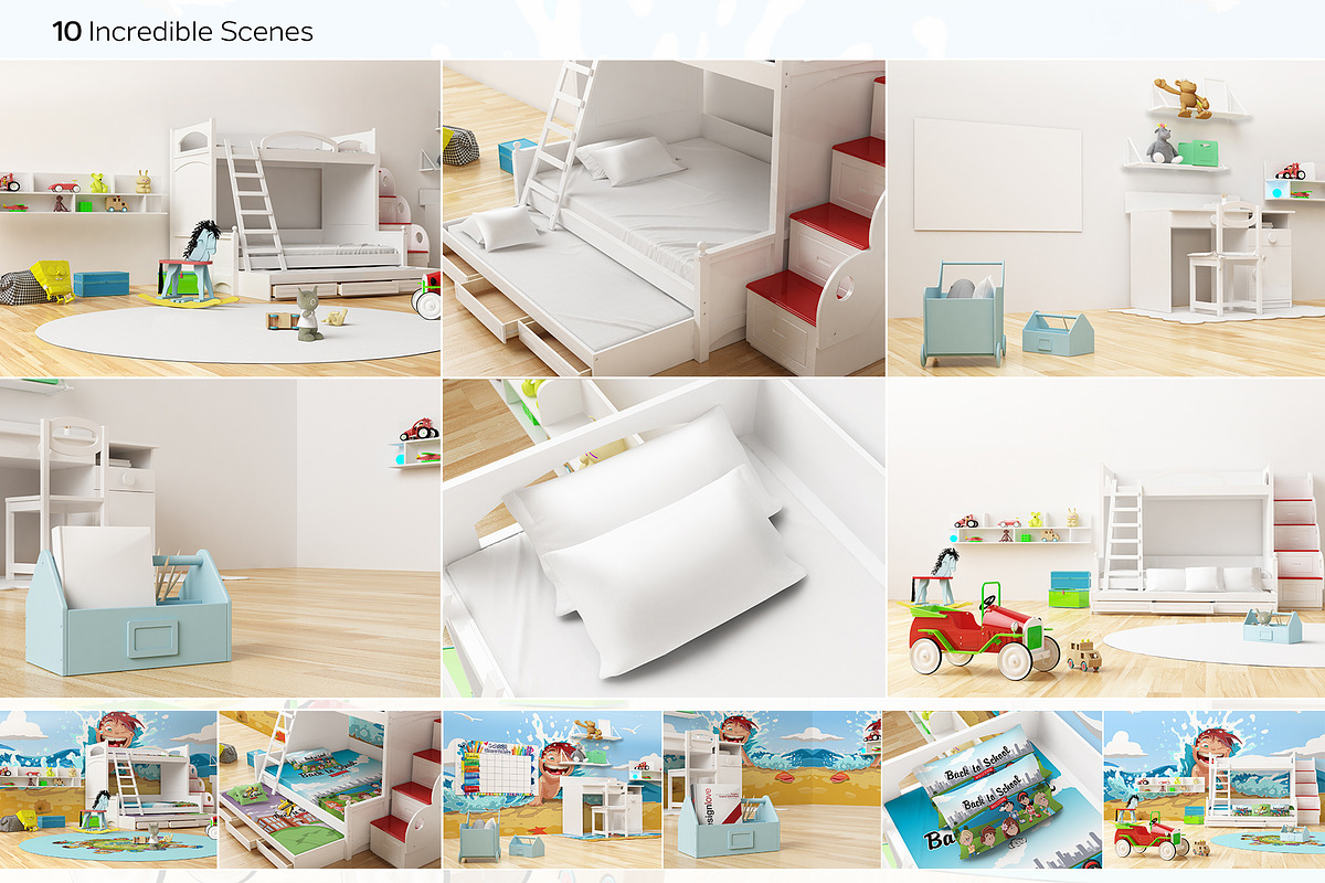 KID'S Bedroom Set Interior Mockups, a Books & Magazine Mockup by Kongkow (Photo 7 of 9)