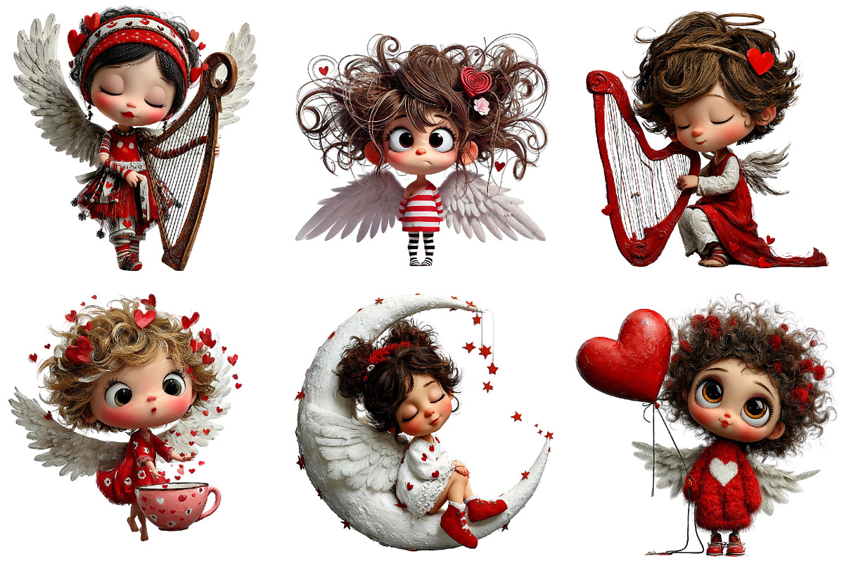 Whimsical Valentine Angel Clipart, an Illustration by DreamArtGraphic (Photo 3 of 4)