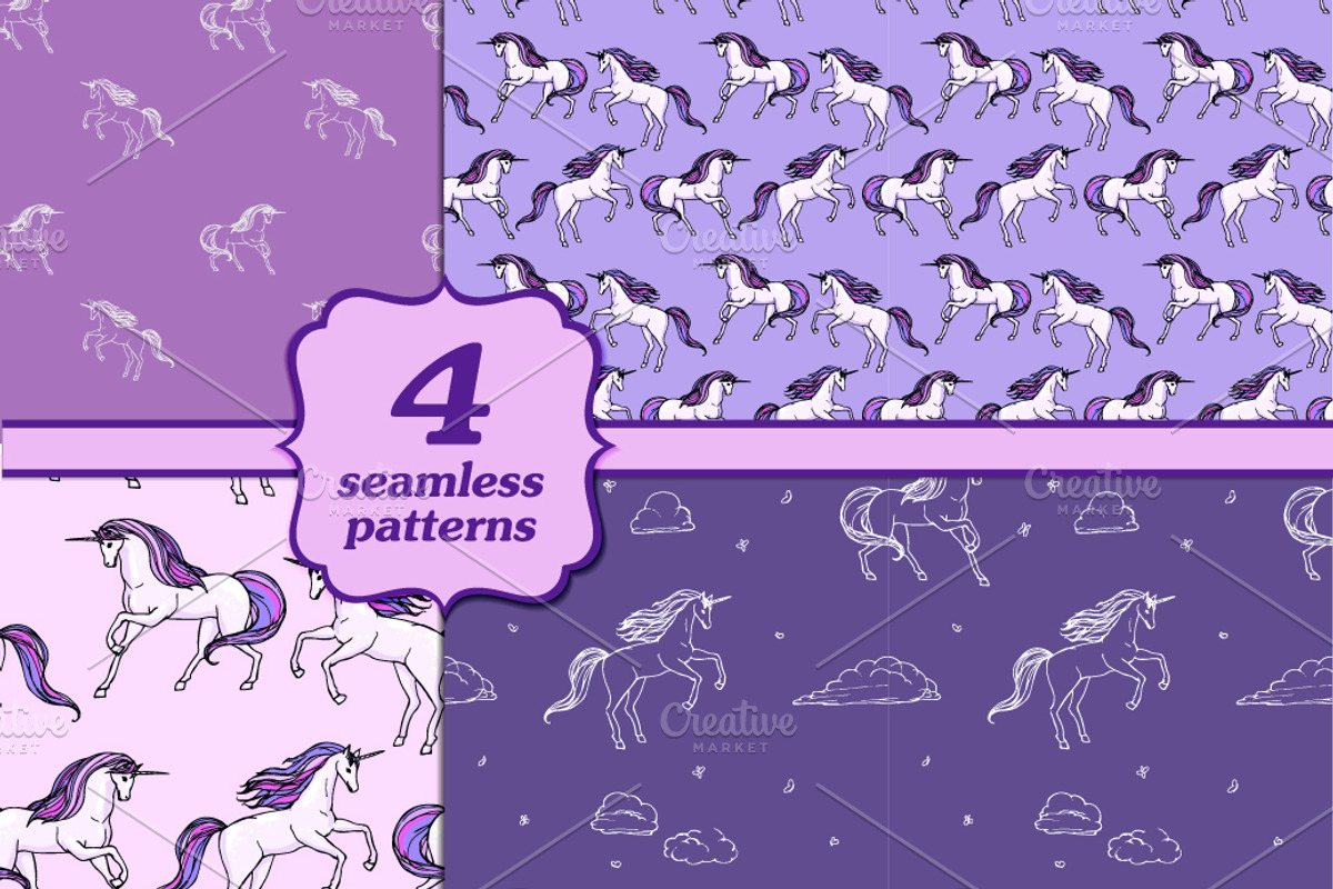 Four unicorn patterns