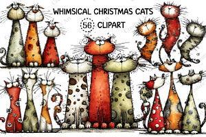 Whimsical Christmas Cats Clipart, an Illustration by Creative Art