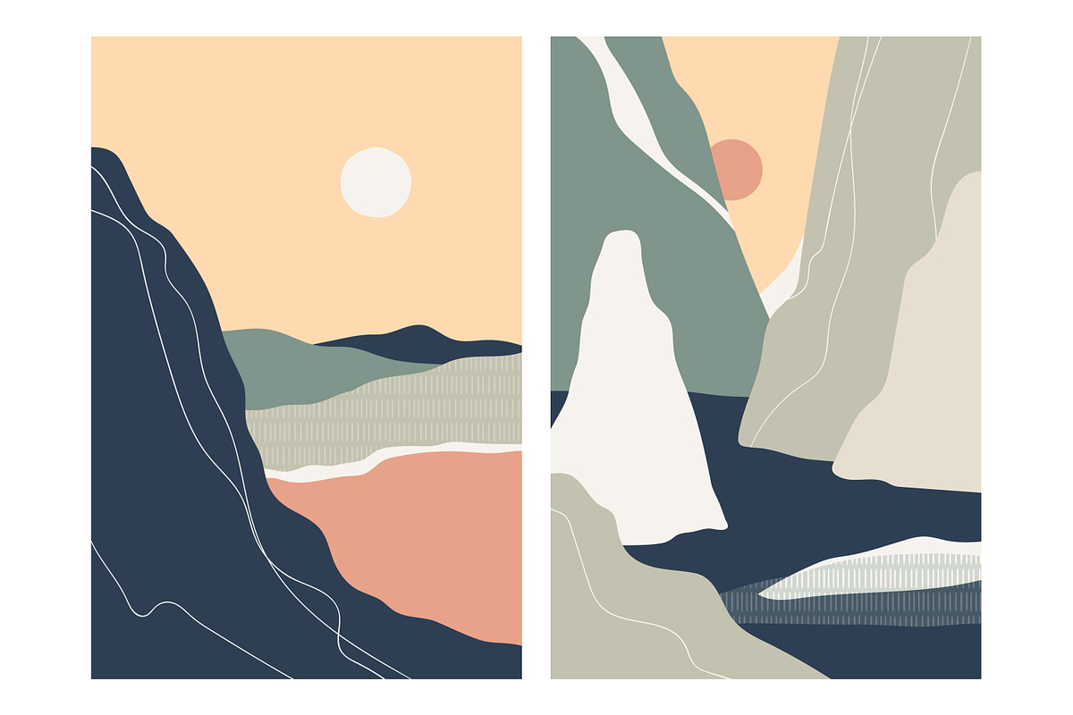 Abstract nature landscapes cards set, a Decorative Illustration by Good Studio (Photo 19 of 34)