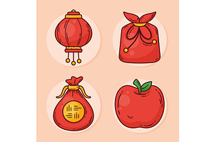 chuseok celebration four icons, an Illustration by studiogstock