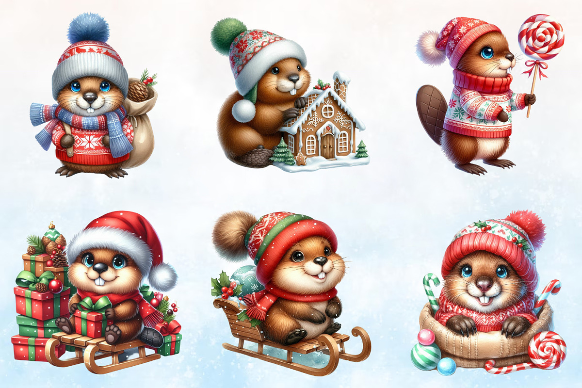 Christmas Beaver Sublimation Clipart, a Seasonal Illustration by Rose Art (Photo 2 of 7)