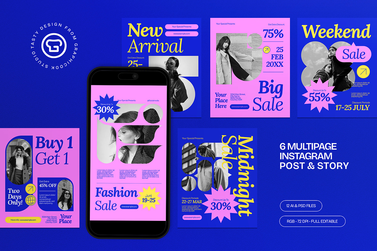 Blue Fashion Sale Instagram Set, a Social Media Template by graphicook (Photo 1 of 3)