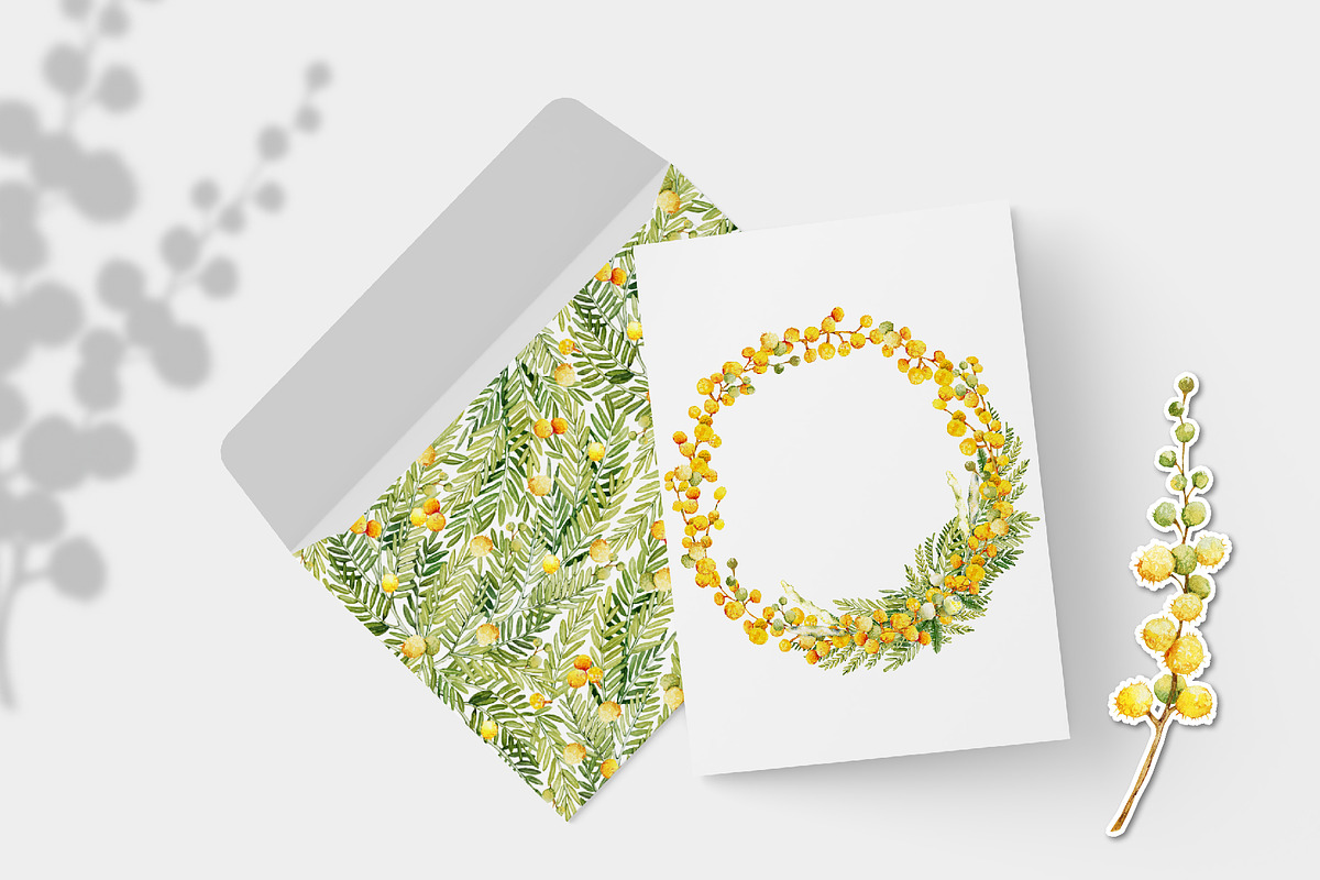 Spring mimosa, watercolor flowers, an Illustration by Artmanata (Photo 9 of 16)
