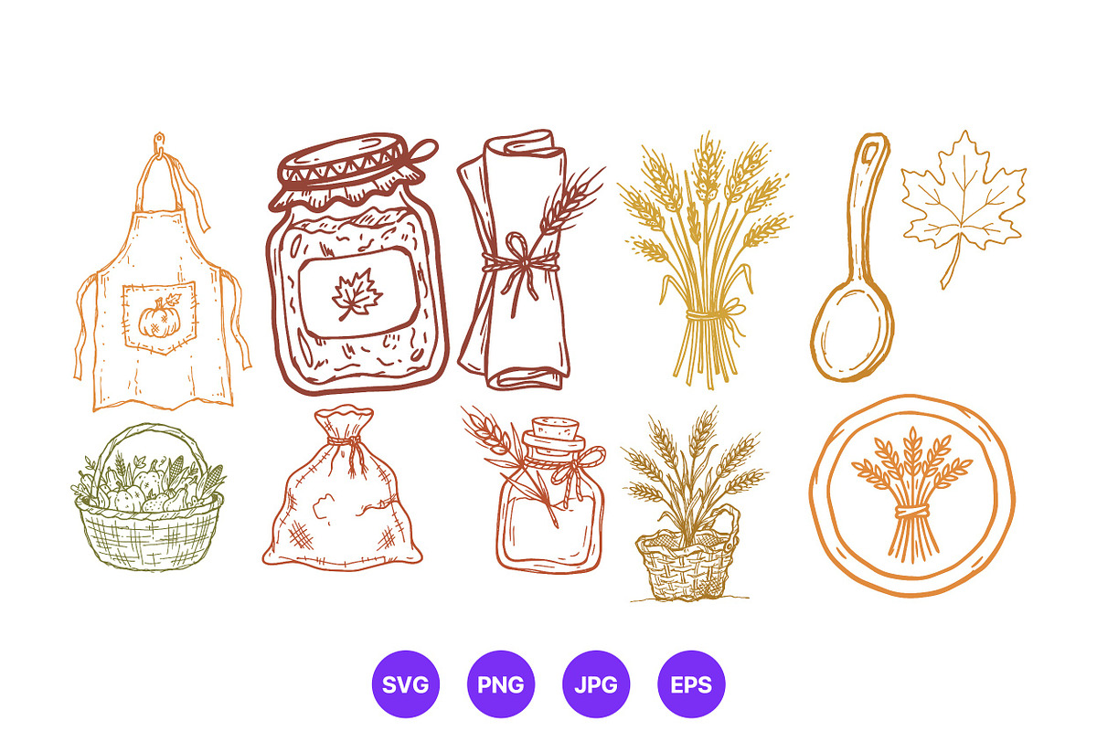 Thanksgiving Hand Drawn Folk Art Set, a Seasonal Illustration by designvectx (Photo 7 of 10)