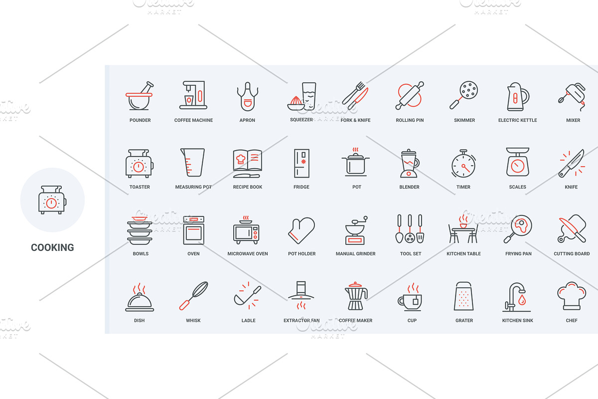 Cooking kitchen restaurant icons, a Food Illustration by Lemberg Vector