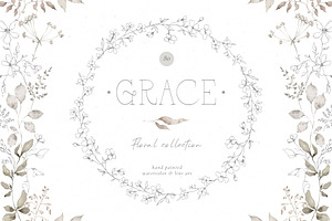 GRACE Floral Watercolor and Line art