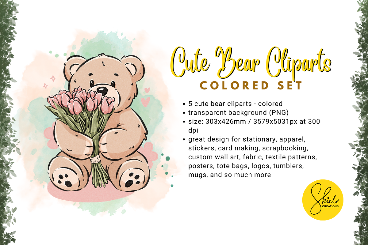 Cute Bear Cliparts - Colored Set, an Object Graphic by shielscreations (Photo 3 of 3)