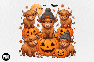 Fall Highland Cow Ghost PNG, a Seasonal Illustration by CraftArtStudio
