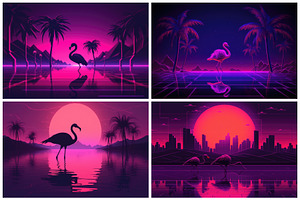 24 Neon Flamingo Illustrations