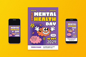 Retro Mental Health Day Flyer Set, a Flyer Template by Aiyari Graphic