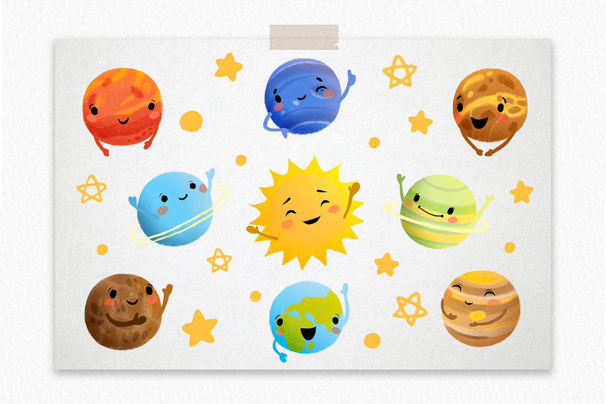 Solar system. Cute Planets Clipart, a Decorative Illustration by LukaJreym (Photo 4 of 12)