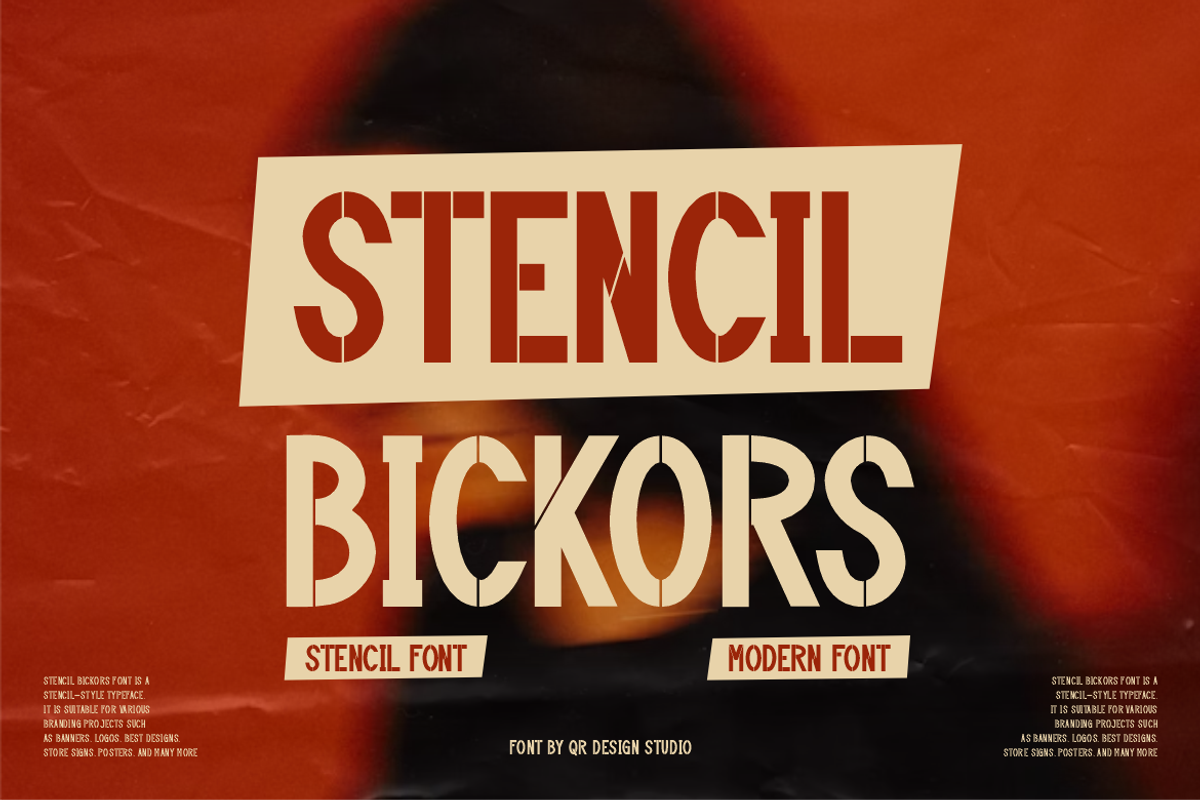 Stencil Bickors Font, a Sans Serif Font by QR Design Studio (Photo 1 of 7)