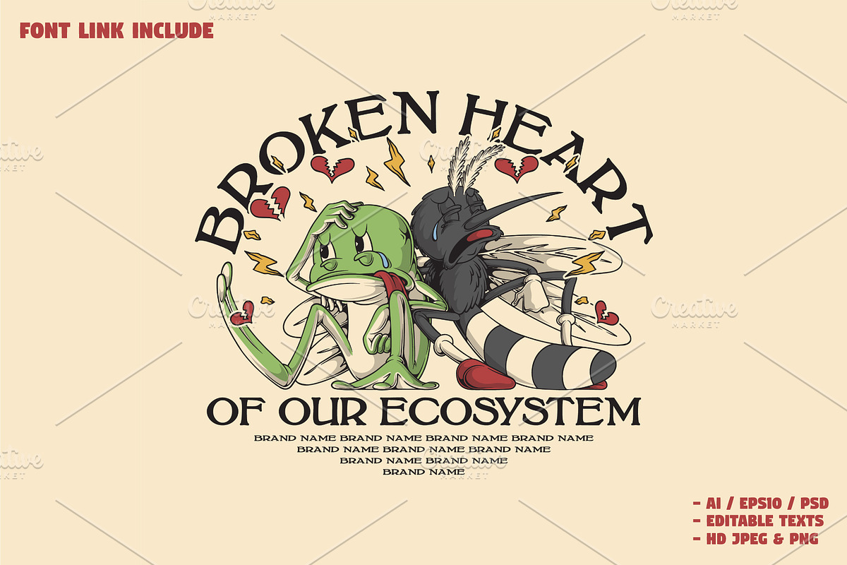 Heartbroken Frog and Mosquito Mascot, a Branding & Logo Template by Judsart (Photo 1 of 3)