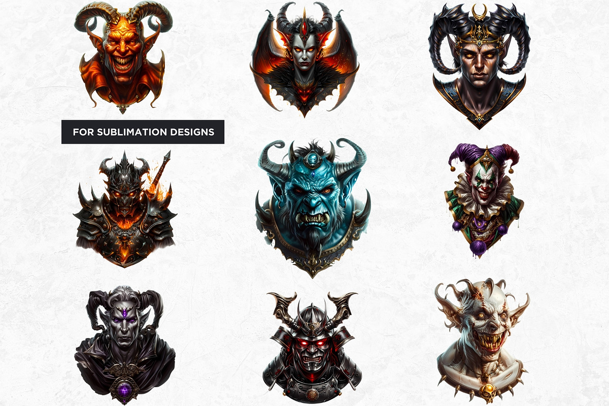 Demonic portraits clipart set, a Person Illustration by ThatsDesignArt (Photo 5 of 10)