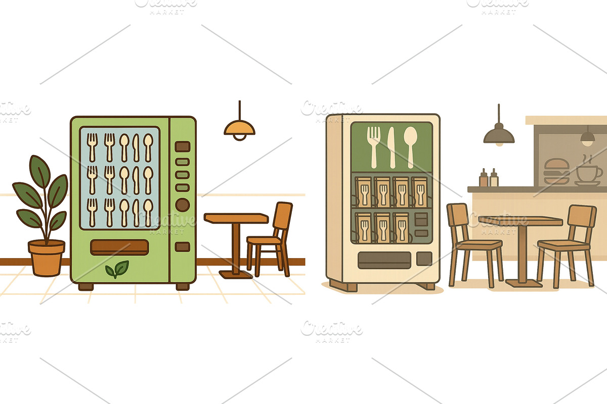 Vending machines for utensils and, a Food Illustration by ZinetroN