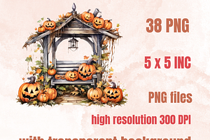 Watercolor Halloween Garden Clipart