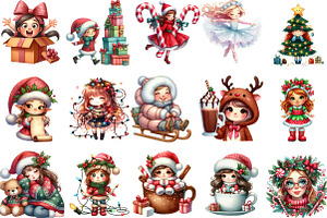 Cute Holiday Girls – Funny Christmas, an Illustration by Designking