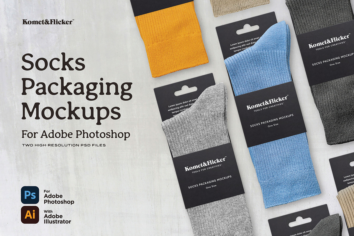 Socks Packaging Mockups, a Shirt Mockup by Komet & Flicker (Photo 1 of 9)