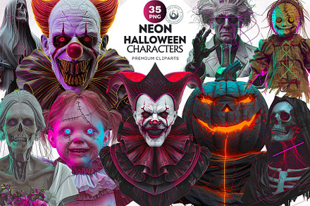 Neon Halloween Character Clipart Set, a Seasonal Illustration by ThatsDesign Art