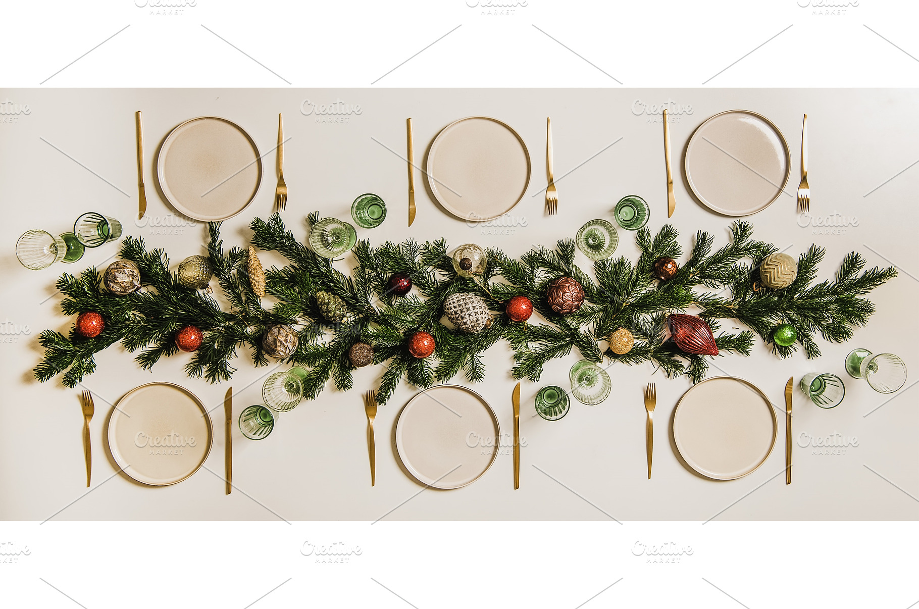 Flat-lay of Christmas table setting, a Food & Drink Photo by Foxys