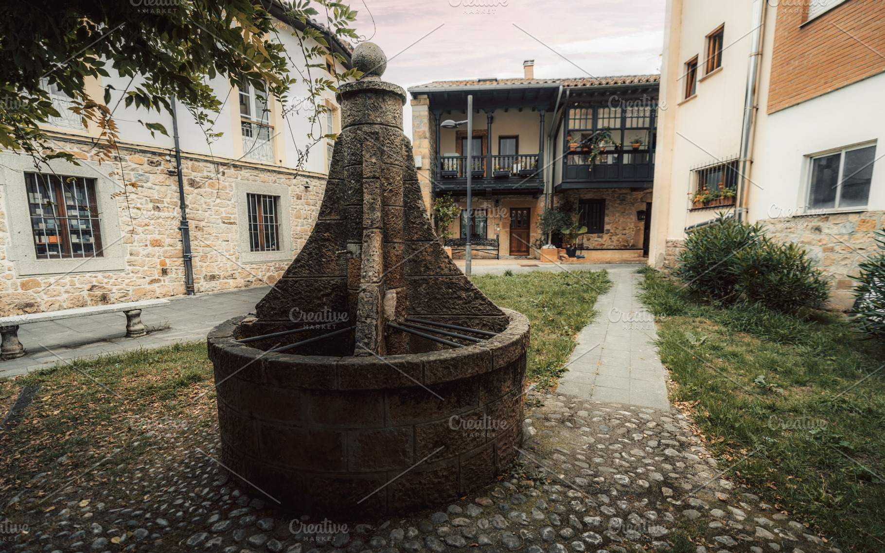 Rustic stone well in courtyard, an Architecture Photo by SkyNext