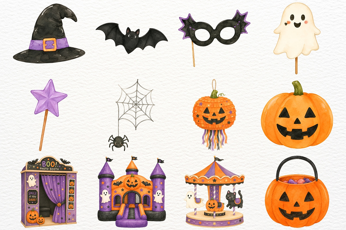 Halloween Party Nursery Kids Clipart, a Seasonal Illustration by SugarCloudStudioArt (Photo 4 of 5)