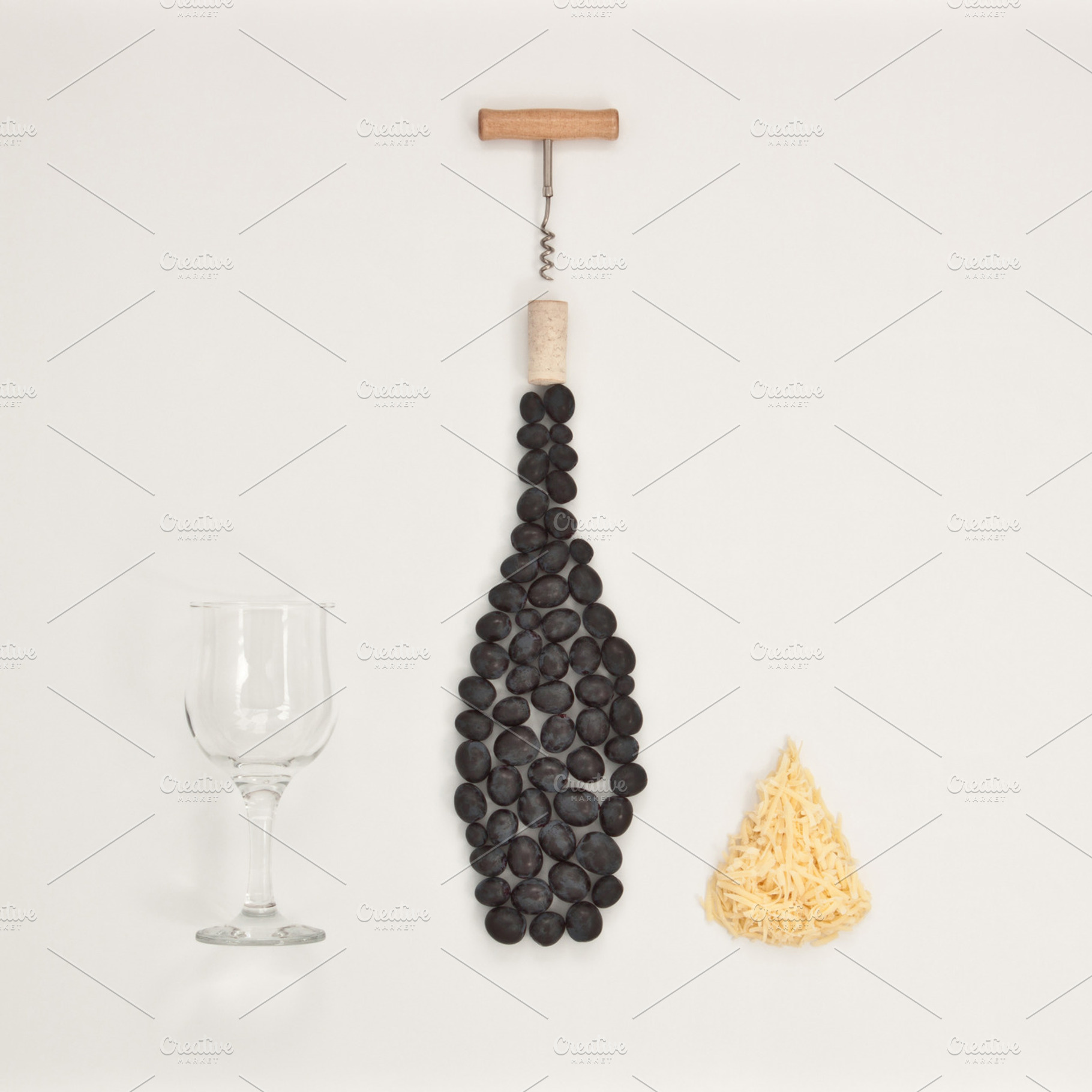Bottle wine,corkscrew, glass, cheese, a Food & Drink Photo by Milla Mi