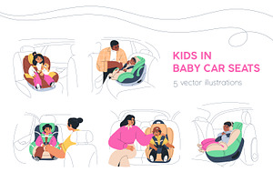 Kids sitting in baby car seats set, a Transportation Illustration by Good Studio