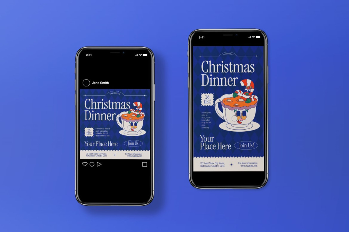 Blue Christmas Dinner Flyer Set, a Flyer Template by graphicook (Photo 3 of 3)