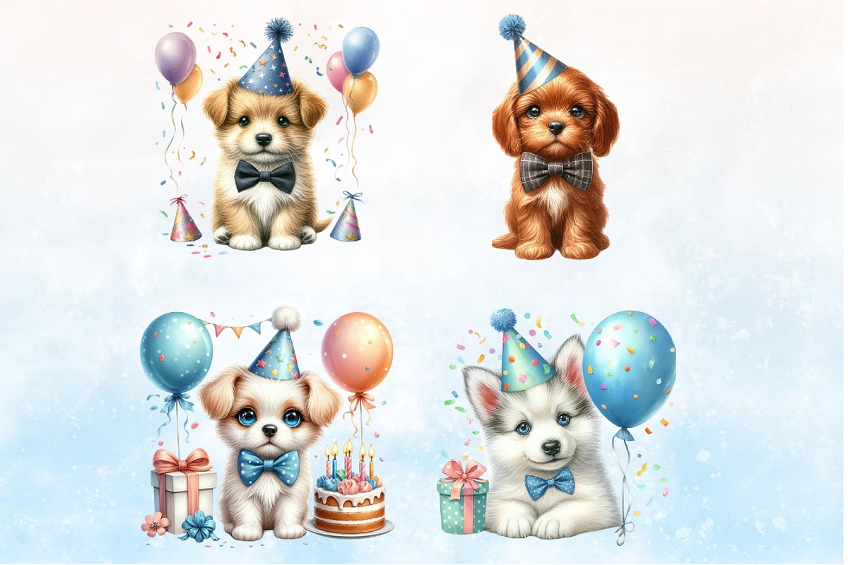 Watercolor Puppies Party Sublimation, a Seasonal Illustration by Rose Art (Photo 3 of 7)