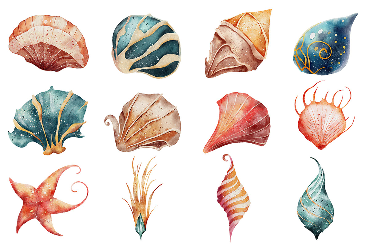 Seashells Watercolor Illustrations, an Object Illustration by Evgeniia (Photo 3 of 3)