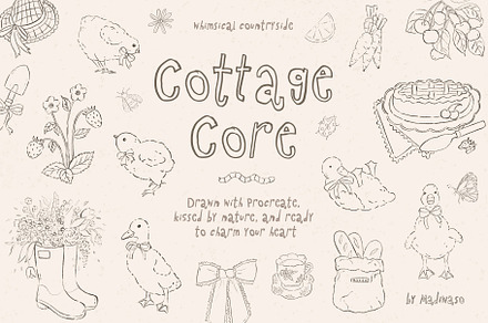 Cottagecore - handdrawn line art set