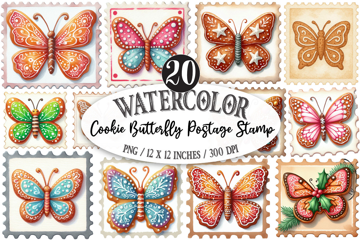 Gingerbread Cookie Butterfly Postage, an Illustration by Designking (Photo 1 of 5)