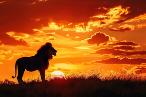 Lion Silhouette at Sunset, an Animal Photo by Ales Munt